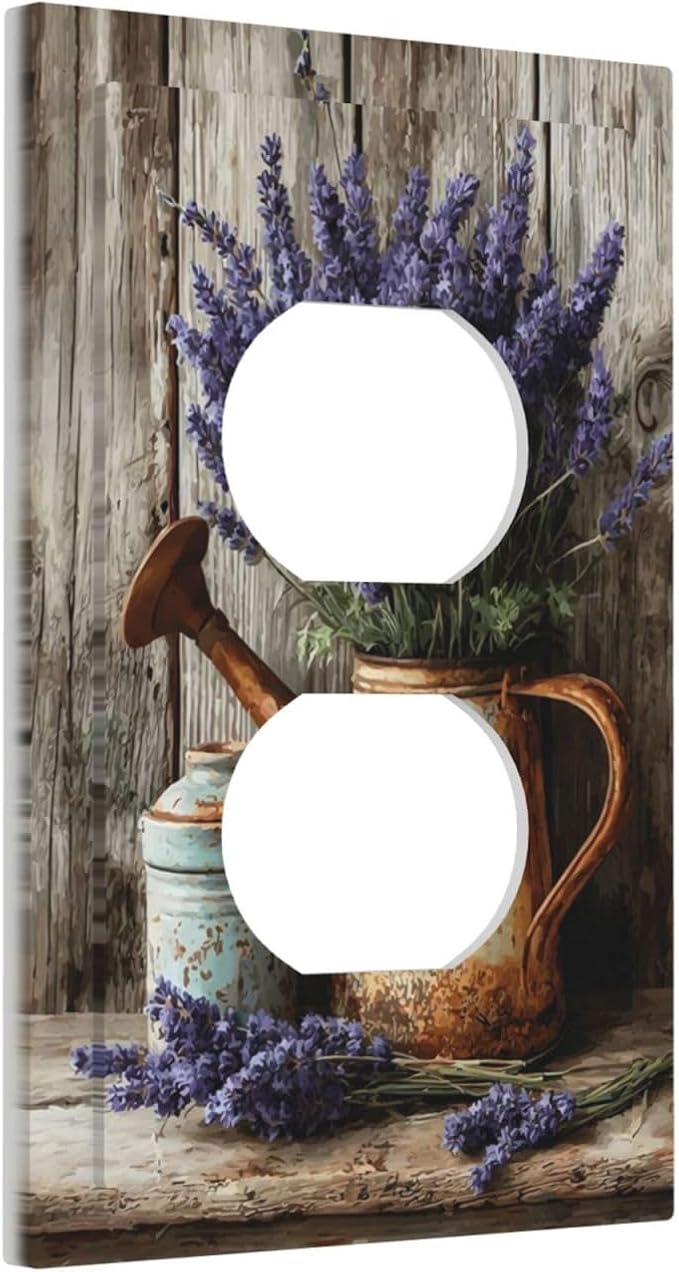 Rustic Flowers Lavender Purple Floral Oil Painting Outlet Covers 1 Gang Duplex Light Switch Cover Decorative Switch Plates Electrical Receptacle Faceplate Wall Plate for Farmhouse Bedroom Decor
