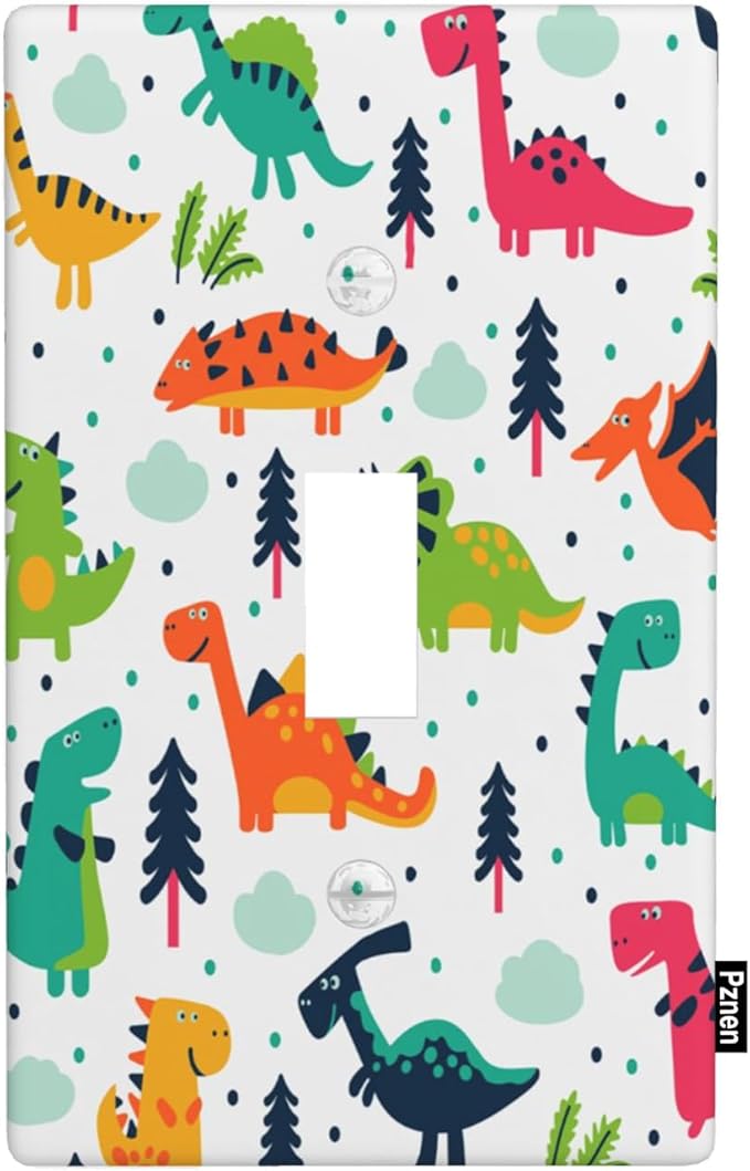 Cartoon Dinosaurs Light Switch Cover Plates Dinosaur Triceratops Stegosaurus Monoclonius Single Toggle Wall Plate 1 Gang Switchplate 4.5"x 2.76" for Teen Boys Bedroom Bathroom Decor