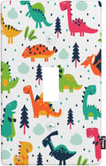 Cartoon Dinosaurs Light Switch Cover Plates Dinosaur Triceratops Stegosaurus Monoclonius Single Toggle Wall Plate 1 Gang Switchplate 4.5"x 2.76" for Teen Boys Bedroom Bathroom Decor