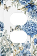 Decorative Outlet Covers Boho Blue Flowers Rustic Beige Butterfly Leaves 1 Gang Wall Plate Receptacle Duplex Light Switch Cover Plate Single Dual Plug Covers Electrical Switchplate