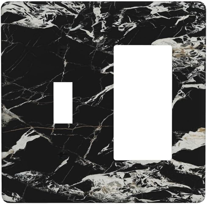 Black Marble Patterns Low Key Luxurious Outlet Covers 1 Toggle 1 Rocker Combination Decorative Wall Plate Electrical Switch Plates Light Switch Cover Plate for Bathroom Kitchen Decor