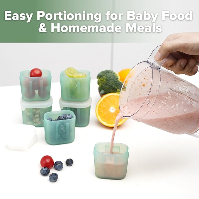 haakaa Mini Meal Silicone Storage Containers,3 oz Silicone Baby Food Containers with Airtight Lids,Reusable Baby Food Jars for Purees, Fruits & Snacks-Microwave & Dishwasher Safe,6 Pack,Pea Green