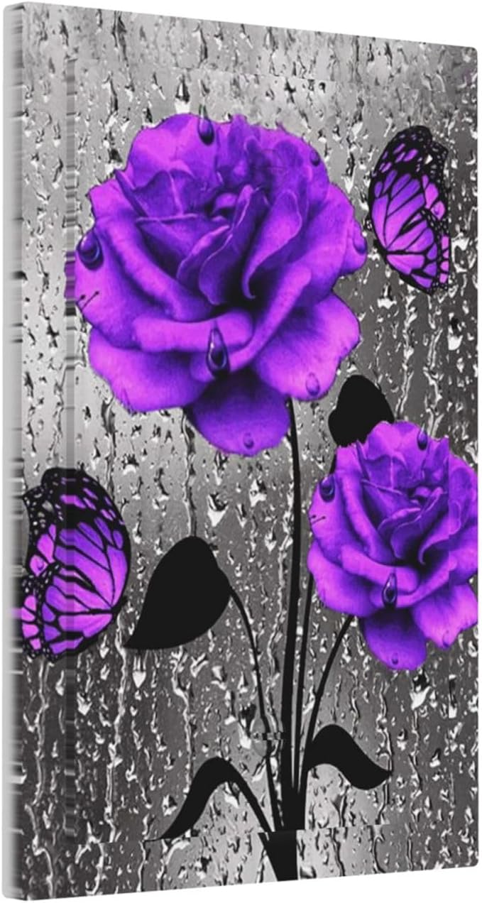 Purple Rose Butterfly Decorative 1 Gang No Device Blank Wall Plate Oversize Flower Floral Blossom Lover Valentine Art Electric Unused Receptacle Decorator/Gfci Light Outlets/Switches Face Plate Cover