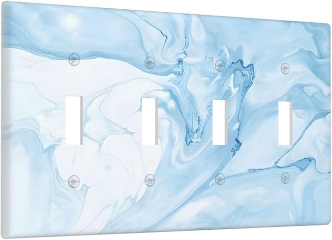 Navy Blue Sea Waves Spilled Ink Marble Simplicity Print Light Switch Covers Quad Toggle Electrical Faceplate 4 Gang Wall Plate Decorative Switch Plates Cover for Bathroom Living Room Decor