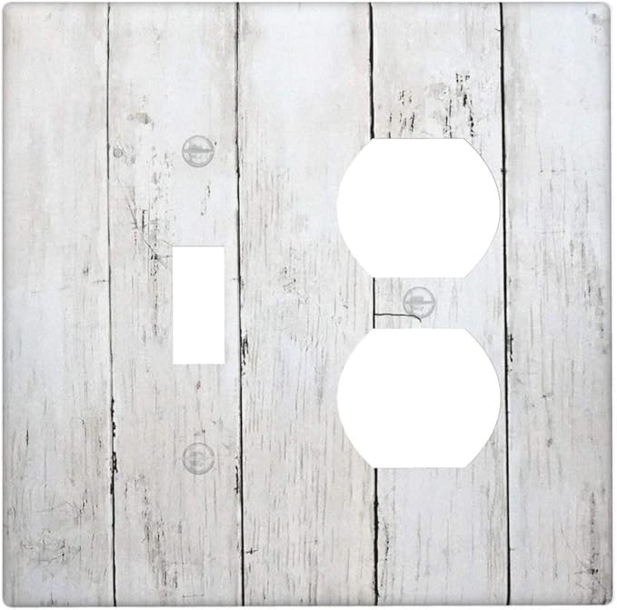 Modern Rustic Wood White Oak Print Wallplates 1 Toggle 1 Duplex Switch Plate Electrical GFCI Faceplate Decorative Light Switch Covers for Farmhouse Home Decor