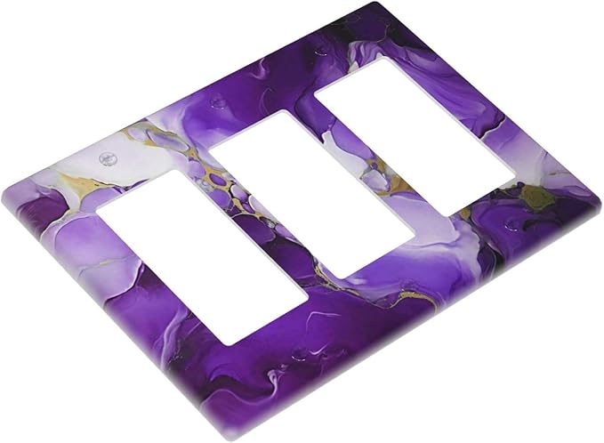 Decorative Outlet Covers Abstract Luxury Purple Gold Marble Textures 3 Gang Wall Plate Triple Rocker Light Switch Cover Plate Jumbo Electrical GFCI Face Plate for Bathroom Kitchen Decor