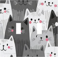 Playful Monochrome Cats with Blush Cheeks Double Toggle Switch Cover - 2-Gang Standard US Size Funny Cat Light Switch Covers for Boys & Girls Bedroom Decor