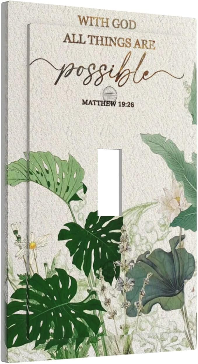 Decorative Light Switch Cover Plate Boho Green Monstera Leaf Inspirational Quotes 1 Gang Single Toggle Wall Plates for Electrical Covers Switch Plate Covers Faceplate for Bedroom Decor