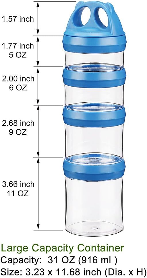 BeneLabel Stackable Food Storage Containers with Twist Lock System - BPA-Free Tritan Containers for Travel, Formula, Protein Powder, Snacks - Leakproof & Dishwasher Safe - 31 oz (Blue)