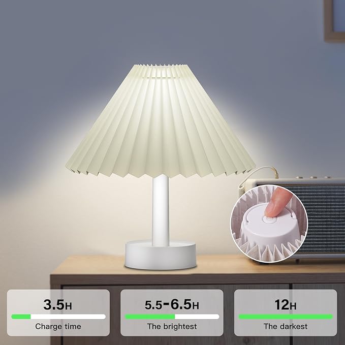 LOVERUIS Rechargeable Night Lights Night Light for Kids, Bedside Lamp with 3 Dimmable Colors for Mom, Bedroom, Camping, Bathroom（White