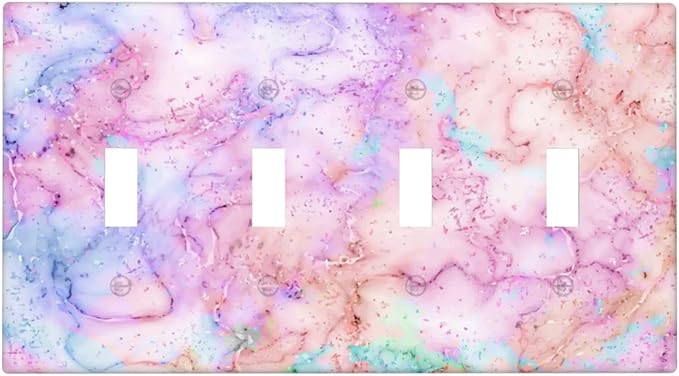 Decorative Switch Plate Covers Cute Marble Texture 4 Gang Device Light Switch Cover Pink Purple Gold Abstract Quad Toggle Wall Plate Electrical Faceplate for Kids Girls Nursery Bedroom Home Decor