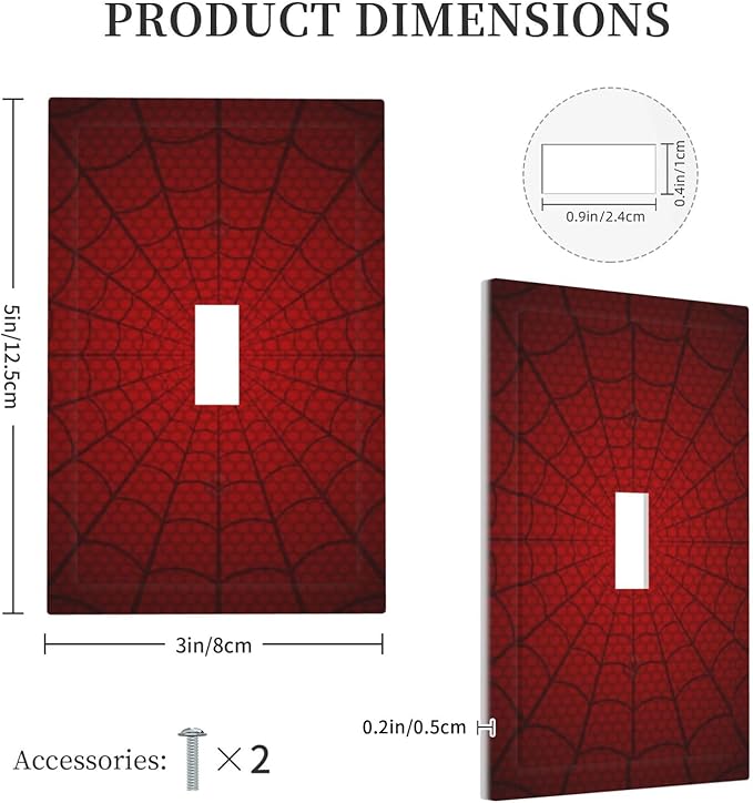 Outlet Covers Red Black Spider Web 1 Gang Duplex Light Switch Cover Plate Decorative Wall Plates Electrical Switchplate Receptacle for Kids Room Home Decor（2 Pack）
