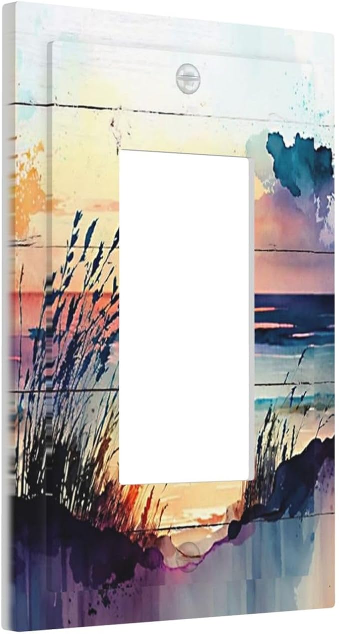 Outlet Covers Sunset Beach Abstract Watercolor 1 Gang Wall Plate Single Rocker Light Switch Cover Nature Coastal Decorative GFCI Receptacle Cover Electrical Switchplate for Home Decor