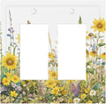 Wildflowers Sunflower Lavender Daisy Floral Decorative Outlet Covers 2 Gang Double GFCI Rocker Electrical Wall Panels Light Switch Cover Plate for Bedroom Living Room Decor