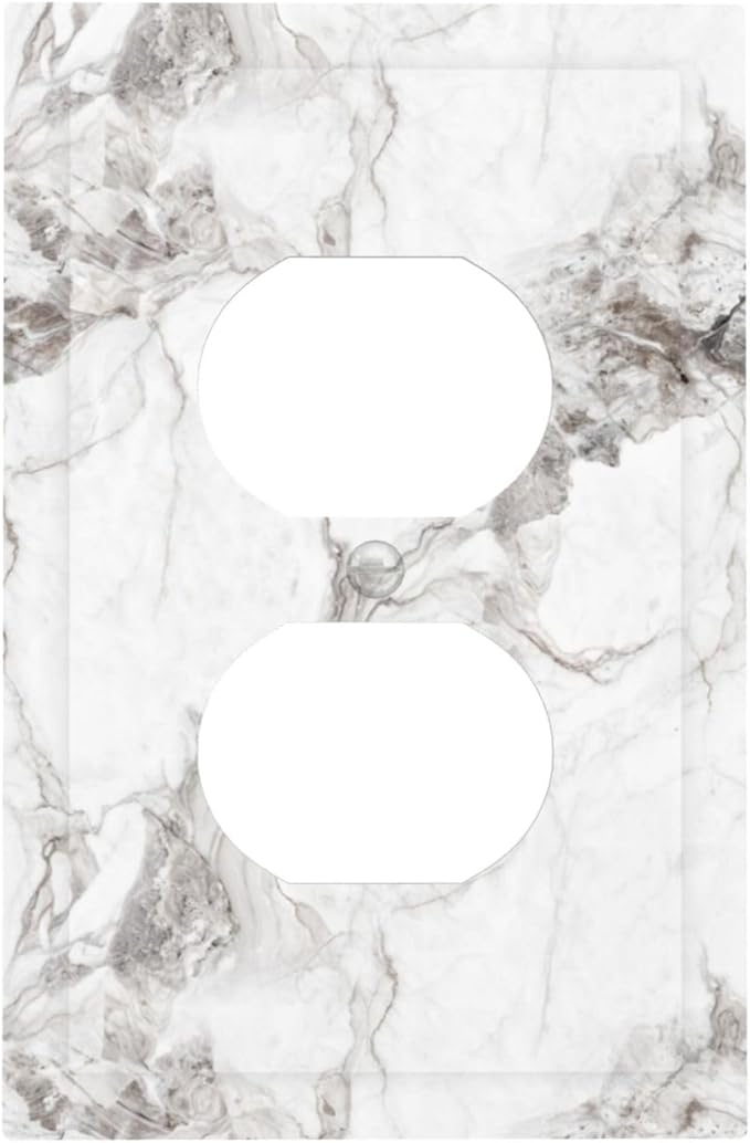 White And Gray Marble Patterns Texture Abstract Print Outlet Covers 1 Gang Duplex Light Switch Cover Decorative Switch Plates Electrical Receptacle Faceplate Wall Plate for Bathroom Kitchen Decor