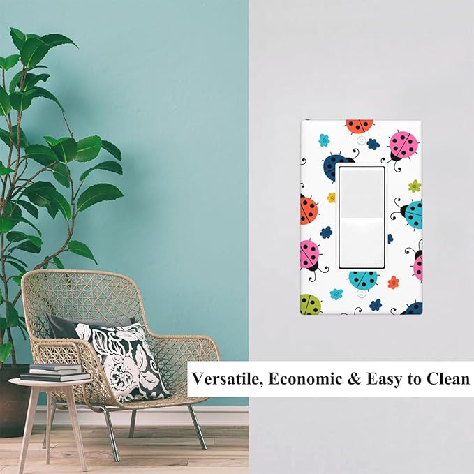 Colored Ladybug Cartoon Single Rocker Switch Plate Cute Ladybugs Nursery Decorator Rocker Wall Plate 1 Gang Lightswitch Cover Home Decorative Office