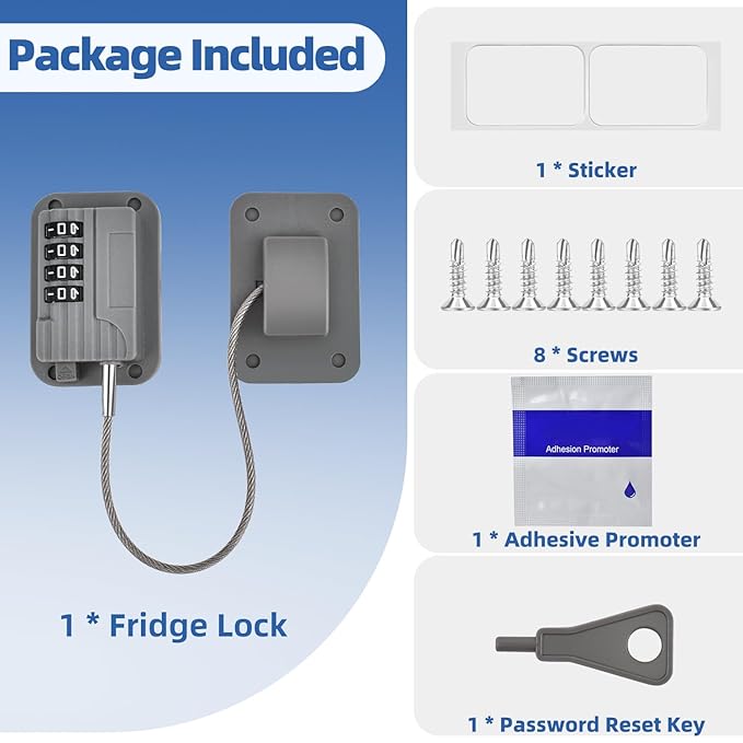 RORMGO Refrigerator Lock, Heavy Duty Fridge Locks for Kids, Freezer Lock with Combination for Refrigerator Drawer Cabinet Safety, Easy to Install No Keys Needed Grey