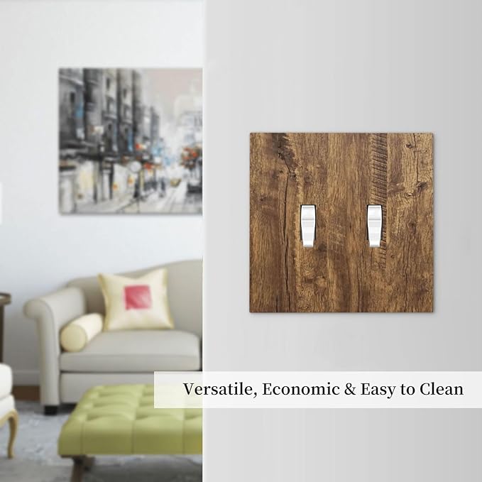Rustic Brown Wood Distressed Wood Print Decorative Switch Plates 2 Gang Double Toggle Outlet Light Switch Cover Wall Plate Electrical Faceplate for Farmhouse Home Decor