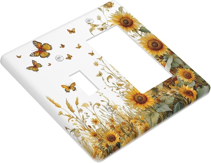 Sunflower Gold Wildflowers Summer Butterfly Outlet Covers 1 Toggle 1 Rocker Combination Decorative Wall Plate Electrical Switch Plates Light Switch Cover Plate for Bedroom Living Room Decor