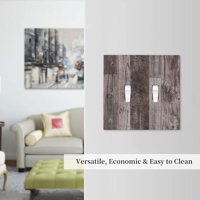 Decorative Switch Plates Rustic Dark Grey Wood Retro Country Wooden 2 Gang Double Toggle Outlet Light Switch Cover Wall Plate Electrical Faceplate for Farmhouse Cabin Decor
