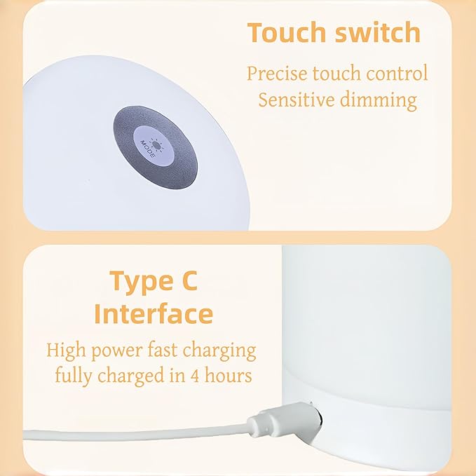 Portable Baby Night Light, 3 Color Egg Lights for Nursery, 2400mAh, Small Rechargeable LED Lamp, Dimmable Touch Nightlight for Newborn, Toddler, Kids, Adults 2 Pack