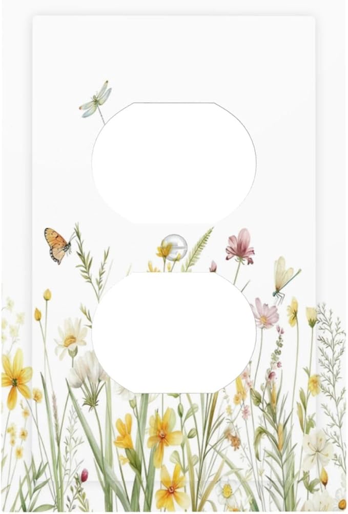 Colorful Wildflowers Dragonfly Butterfly Floral Outlet Covers 1 Gang Duplex Light Switch Cover Decorative Switch Plates Electrical Receptacle Faceplate Wall Plate for Bedroom Living Room Decor