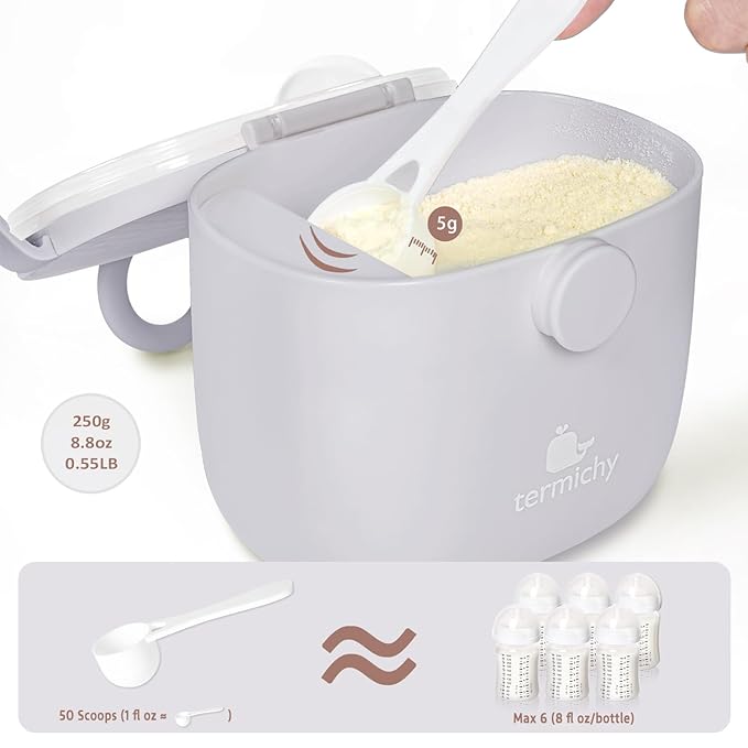 Termichy Baby Formula Dispenser, Portable Milk Powder Dispenser Container with Carry Handle and Scoop for Travel Outdoor Activities with Baby Infant, 8.8OZ, 0.55LB, 250g, 500ml