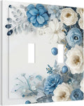 Decorative Light Switch Cover Plate Blue Rose White Flowers Rustic Floral 2 Gang Wall Plate Oversized Double Toggle Two Switch Wall Cover Plate Dual Device Electrical Face Plate