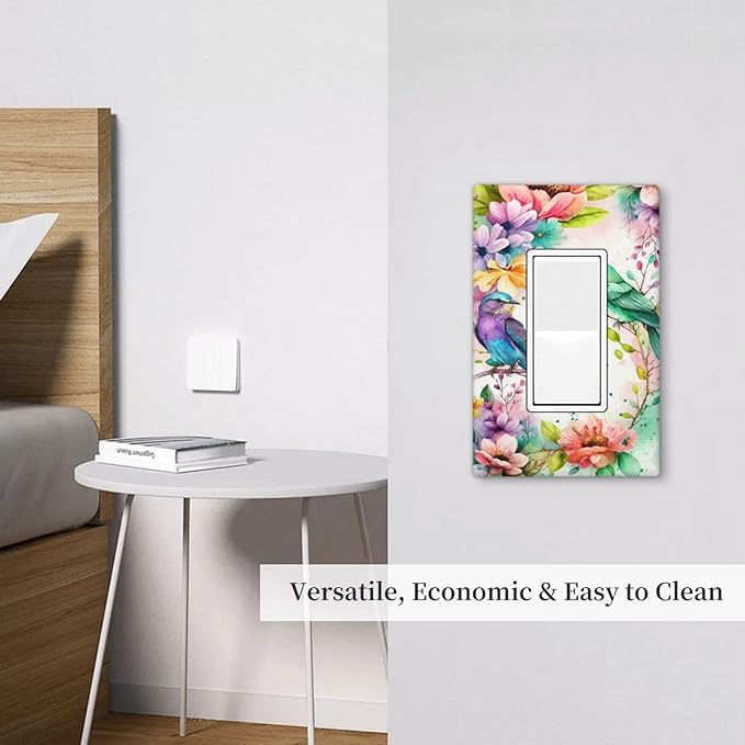 Bird Floral Flower Single Gang Rocker Light Switch Cover Plates Decorative Outlet Covers, 1 Gang Rocker Wall Plate