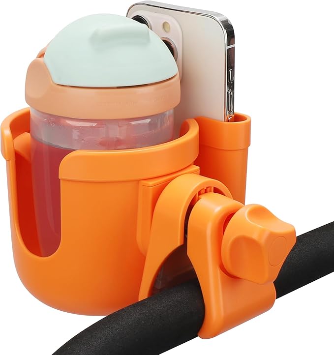 Accmor Stroller Cup Holder with Phone Holder, Bike Cup Holder, Universal Cup Holder for Uppababy Nuna Doona Strollers, 2-in-1 Cup Phone Holder for Stroller Bike Accessory