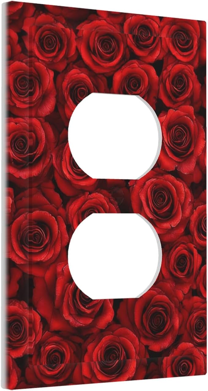 Lush Red Roses Duplex Wall Plate - 1-Gang Standard US Size Romantic Rose Bouquet Outlet Covers for Bedroom Powder Room Decor