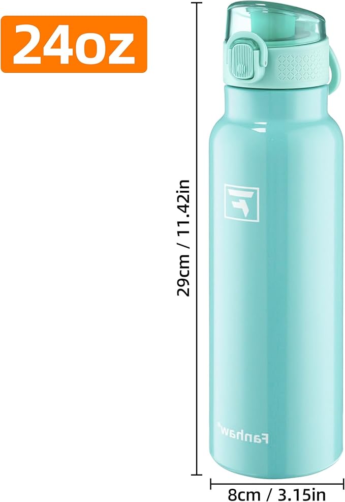 Fanhaw Daylite Series 24 oz Stainless Steel Insulated Water Bottle with Silicone Spout Lid, Double-Wall Vacuum Leakproof Metal Bottle, Anniversary Birthday Gift for Kids, Women & Men (Tif Blue)