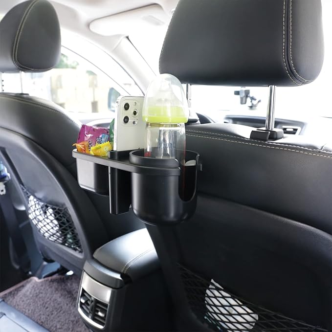Headrest Backseat Organizer With Cup Holders, 3 in 1 Back Seat Holder With Hook, Organizer for Kids, Food Table or Sauce Holder, Car Travel Accessories