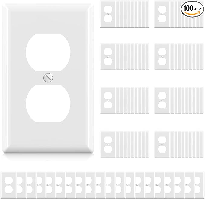 ELEGRP Duplex Receptacle Outlet Covers, 1-Gang Standard Size Wall Plates, Unbreakable Polycarbonate Dual Outlet Faceplates Covers, UL Listed, Color-matched Screws Included (100 Pack, Glossy White)