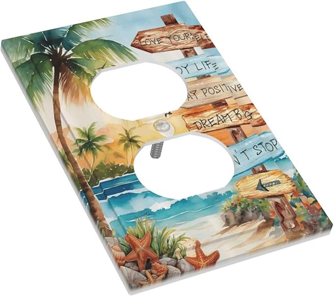 Tropical Beach Palm Tree Summer Coastal Ocean Sunset Outlet Covers 1 Gang Duplex Light Switch Cover Decorative Switch Plates Electrical Receptacle Faceplate Wall Plate for Bedroom Living Room Decor