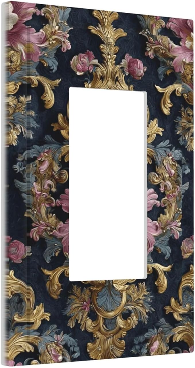 Decorative Outlet Covers Rococo Pink Floral Flower Gold Leaf 1 Gang Rocker Light Switch Cover Plate Single Wall Plates for Electrical Outlets Switch Plate Covers Faceplate for Home Decor