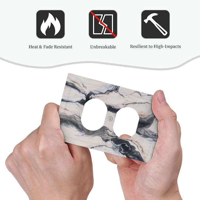 Abstract Marble Textured Modern Luxury Print Outlet Covers 1 Gang Duplex Light Switch Cover Decorative Switch Plates Electrical Receptacle Faceplate Wall Plate for Bathroom Kitchen Decor
