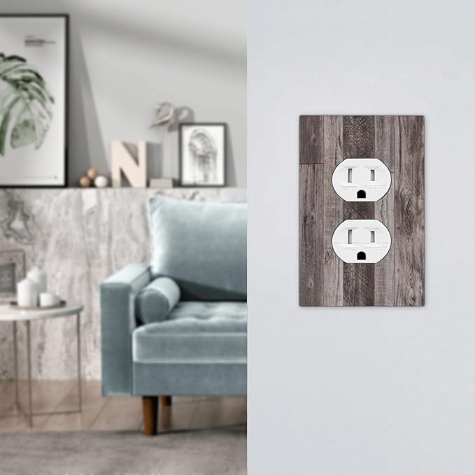 Outlet Covers Rustic Dark Grey Wood Retro Country Wooden 1 Gang Duplex Light Switch Cover Decorative Switch Plates Electrical Receptacle Faceplate Wall Plate for Farmhouse Cabin Decor