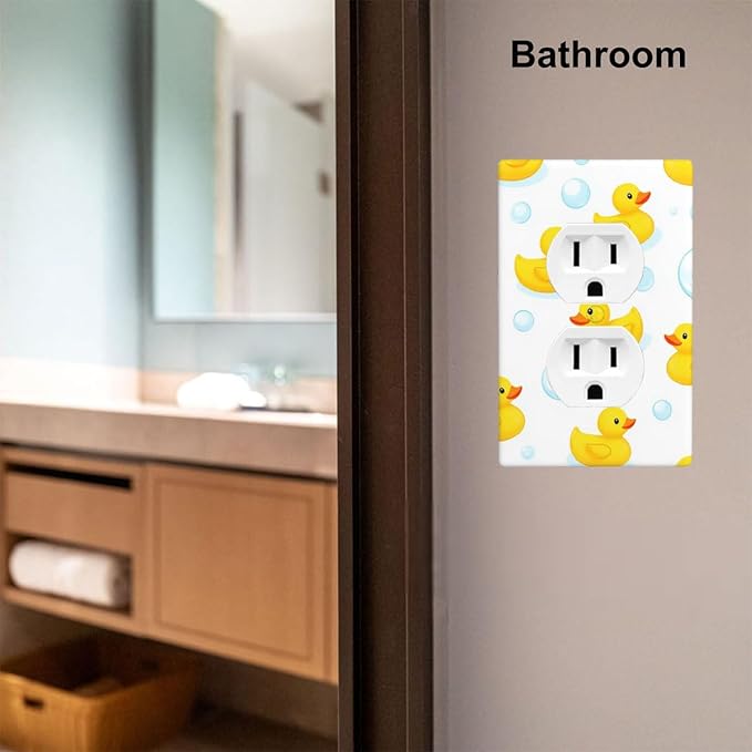 Yellow Rubber Duck 1-Gang Duplex Wall Plate, Cute Duck Bubble Outlet Cover for Kids Bathroom, Boys Girls Room & Nursery