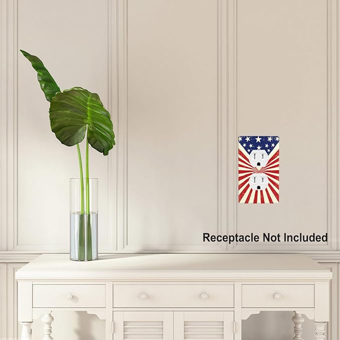 Vintage American Flags Wall Plate Cover Patriotic Theme Outlet Covers 1-Gang Switch Plug Duplex Cover Home Bedroom Bathroom Kitchen