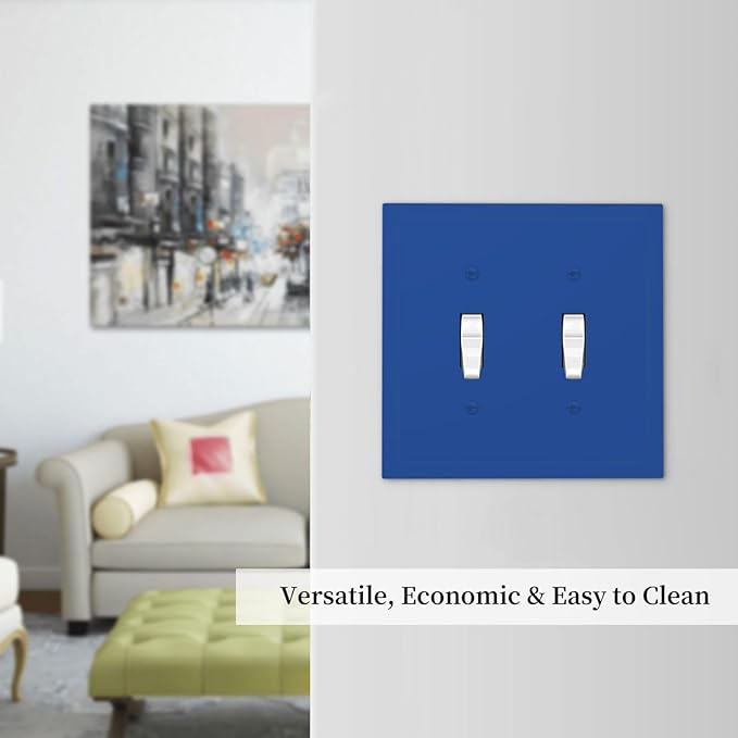 Navy Blue Decorative 2 Gang Toggle Outlet Light Switch Cover, Solid Royal/Ocean Blue Double Device Wall Plate Electrical Faceplate Dual Device Switchplate Covers
