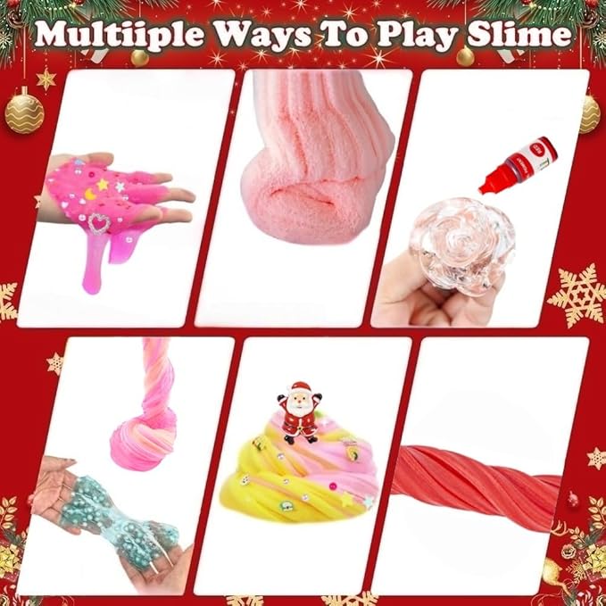Slime Kit for Girls Surprises with DIY Slime Set - Funny Fluffy Slime Gifts Toy for Kids 4 5 6 7 8 9 10 11 12 Year Old Toddlers Boys Tweens Crunchy Clear Pink Slime Add Ins Charms
