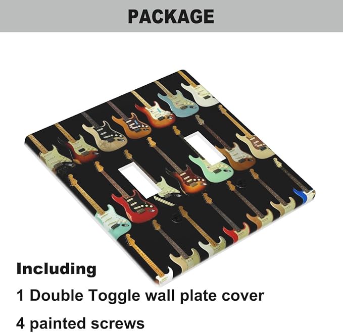 Modern Guitar Double Toggle Light Switch Cover Music Rock And Roll Guitar Musical 2 Gang Wall Plate Decorative Faceplate Electrical Switchplate Bathroom Bedroom