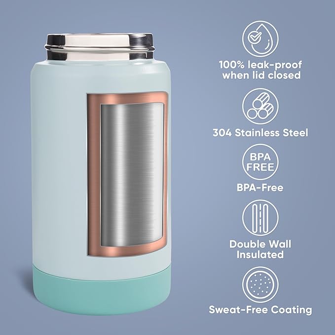 Fijinhom 12 oz Water Bottle, Kids Water Bottles for School, Toddler Water Bottle with Straw & Handle, 304 Stainless Steel Insulated Water Bottle, Non-slip Silicone Base, BPA Free, Haze Blue
