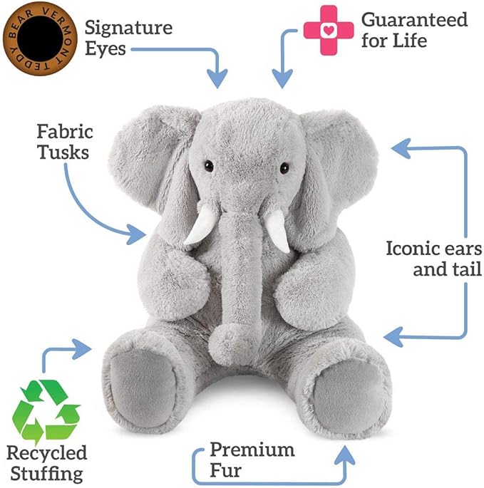 Vermont Teddy Bear Giant Elephant Stuffed Animal | 4 Foot Elephant Plush Toy and Emotional Support Plush for Kids and Adults | Crafted in the USA