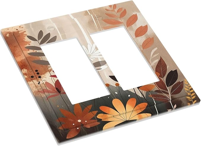 Boho Minimalist Vintage Wildflowers Plant Floral Art Watercolor Decorative Outlet Covers 2 Gang Double Gfci Rocker Electrical Wall Panels Light Switch Cover Plate for Bedroom Living Room