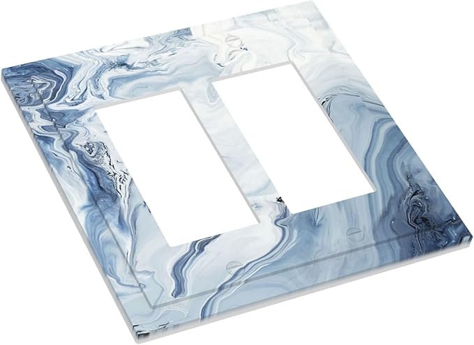 Decorative Outlet Covers Blue Marble Pattern 2 Gang Double GFCI Rocker Electrical Wall Panels Light Switch Cover Plate for Bedroom living Room Decor