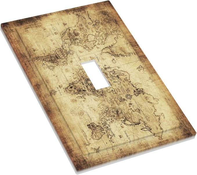 Old World Ocean Map 1 Gang Light Switch Plate Decorative Single Toggle Wall Plate Cover Electrical Switchplate Faceplate for Bedroom Room Decorate Jumbo