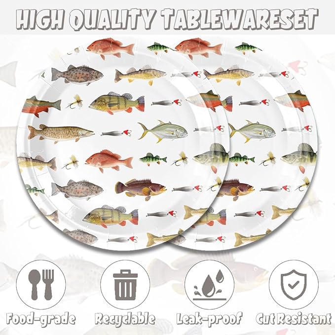 40pcs Gone Fishing Birthday Plates And Napkins Party Supplies - Fish Party Decorations Tableware, little Fisherman Fishing Birthday Baby Shower Decorations Serve 20
