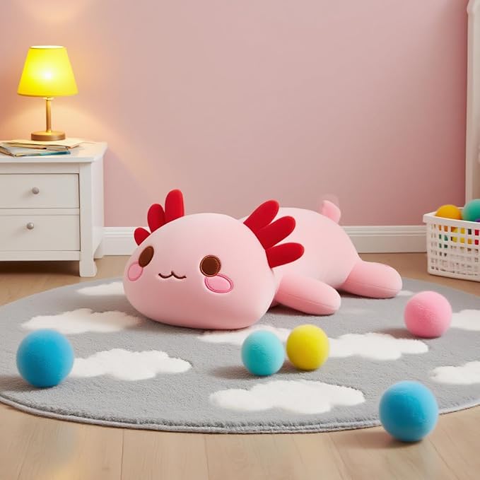 Pink Axolotl Plush, Cute Plushies Axolotl Stuffed Animal for Girls, 20’’ Soft Salamander Plush Pillow Adorable Plushie Gift for Kids